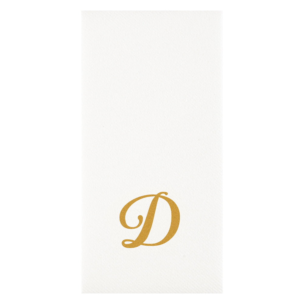 Luxenap Rectangle Gold Letter D White Paper Linen-Feel Guest Towel / Napkin - Air Laid, Cursive Font - 15 3/4" x 8" - 2000 count box