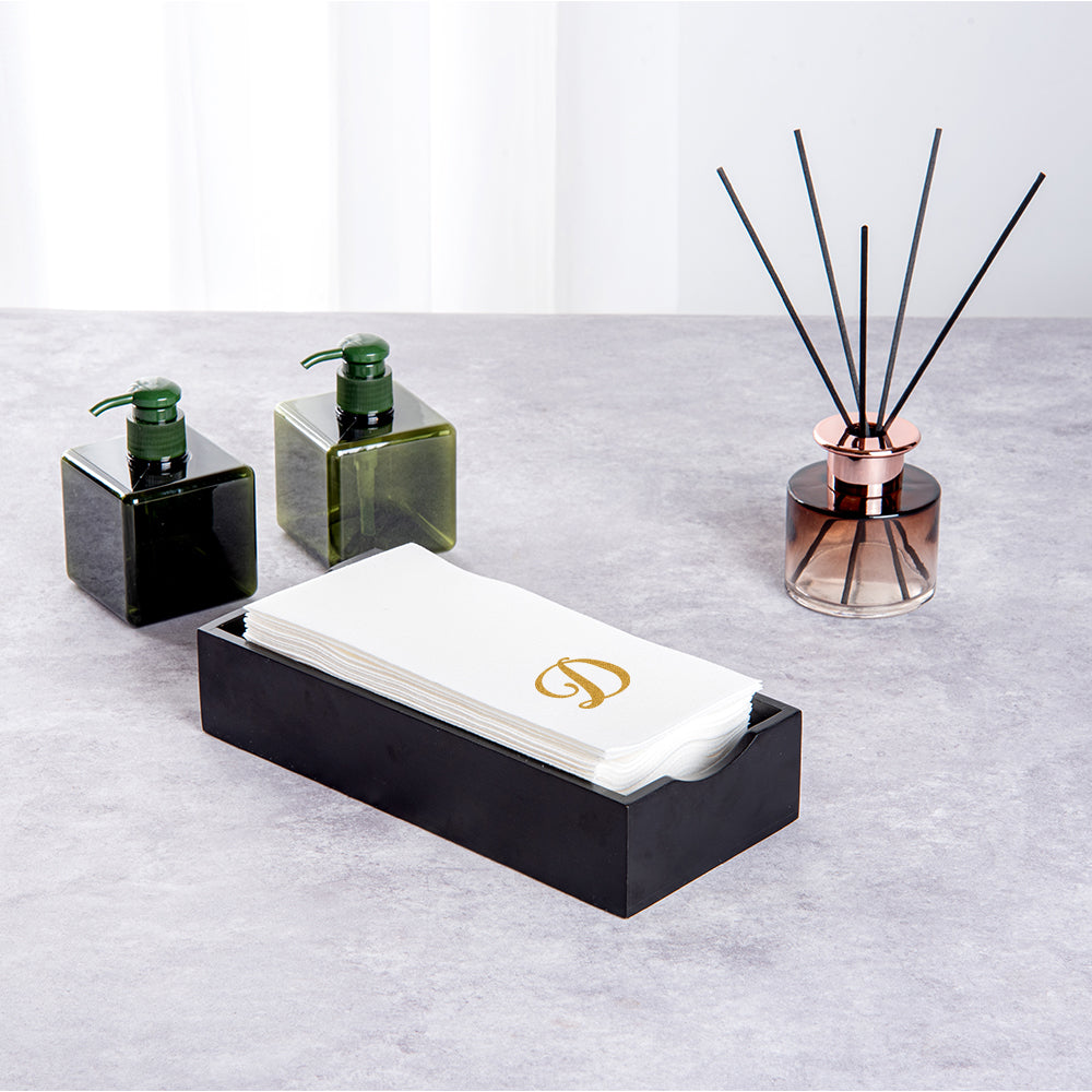 Luxenap Rectangle Gold Letter D White Paper Linen-Feel Guest Towel / Napkin - Air Laid, Cursive Font - 15 3/4" x 8" - 2000 count box