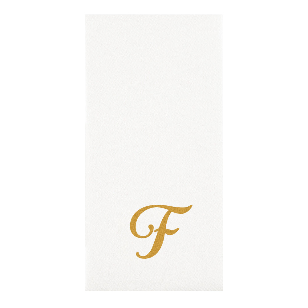 Luxenap Rectangle Gold Letter F White Paper Linen-Feel Guest Towel / Napkin - Air Laid, Cursive Font - 15 3/4" x 8" - 50 count box