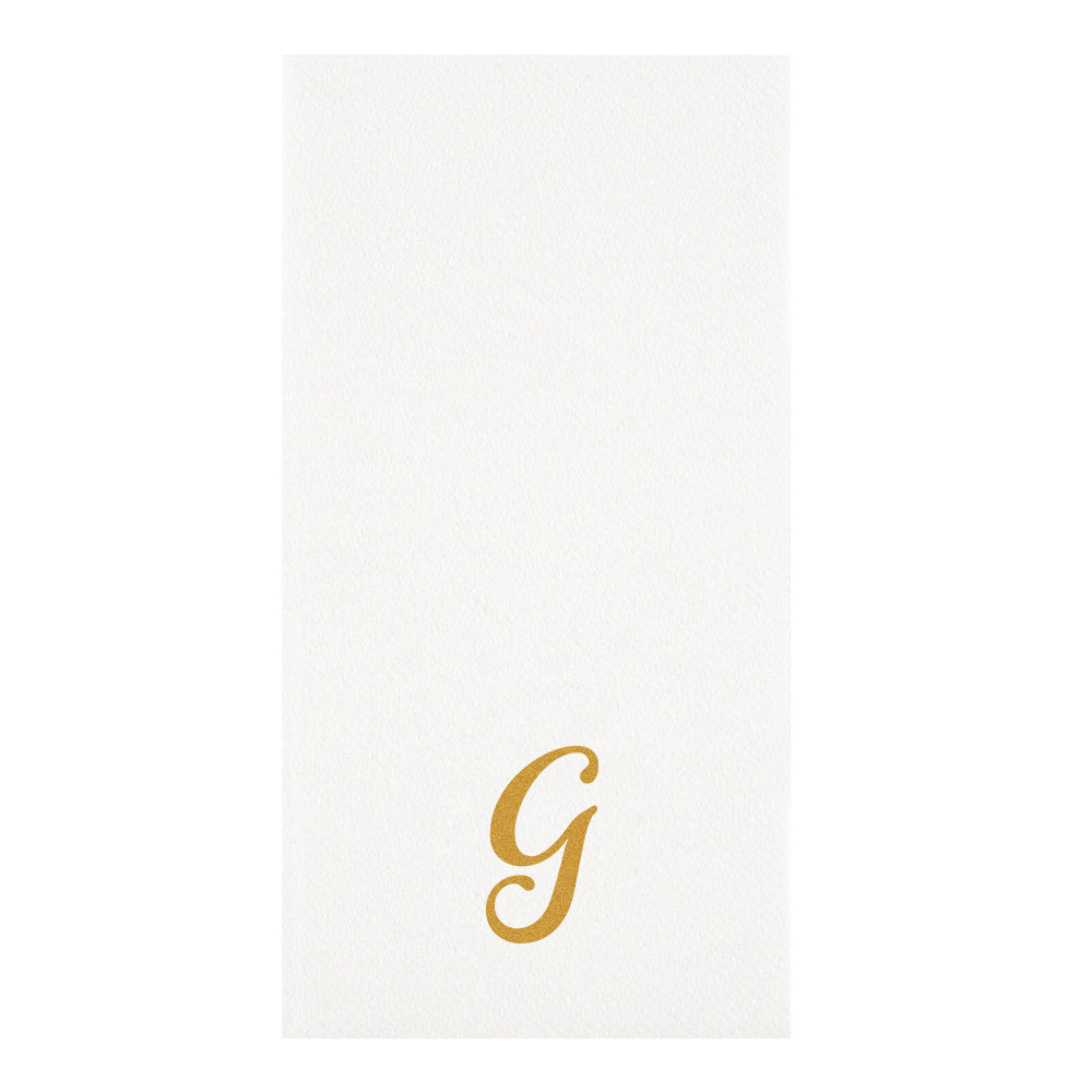 Luxenap Rectangle Gold Letter G White Paper Linen-Feel Guest Towel / Napkin - Air Laid, Cursive Font - 15 3/4" x 8" - 50 count box