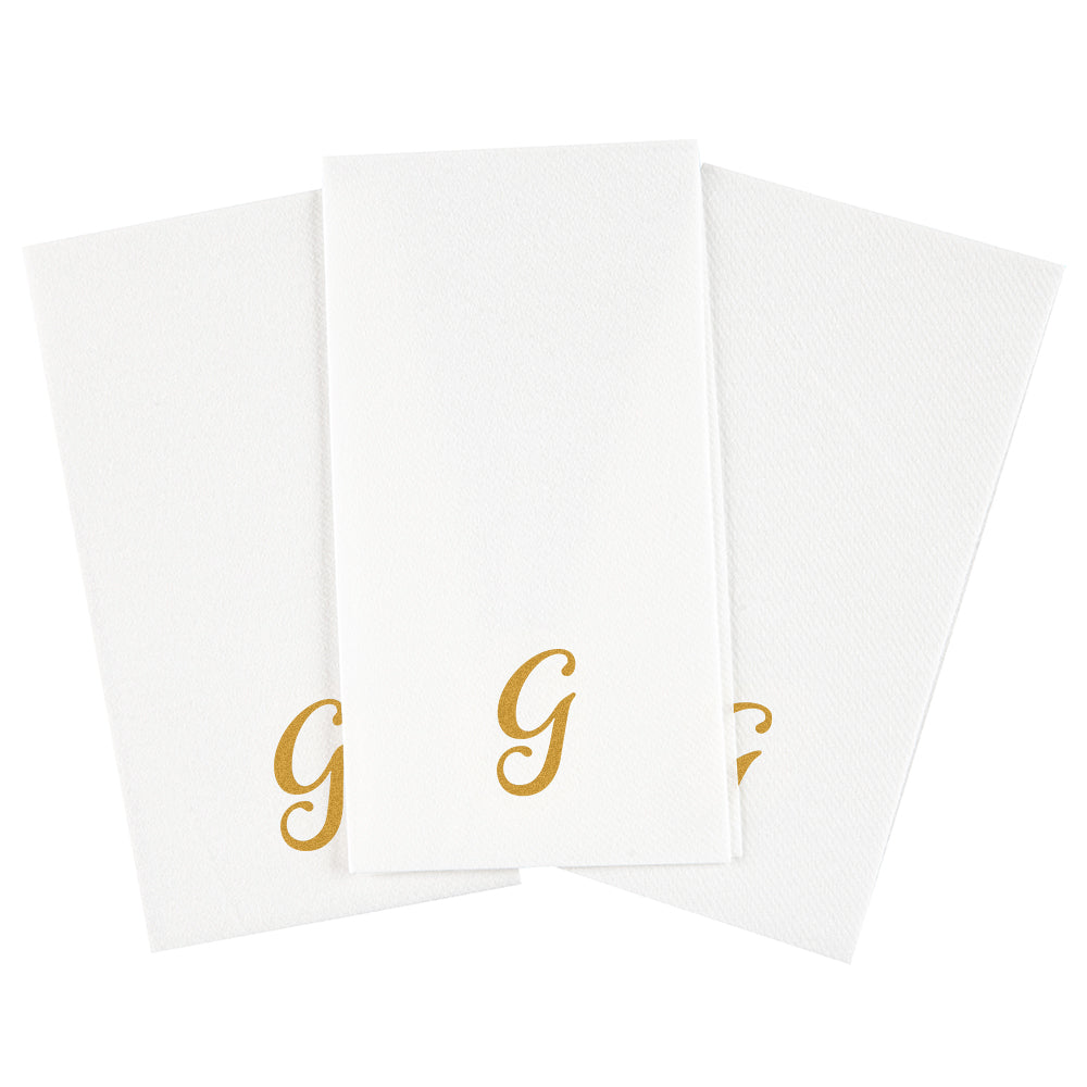 Luxenap Rectangle Gold Letter G White Paper Linen-Feel Guest Towel / Napkin - Air Laid, Cursive Font - 15 3/4" x 8" - 2000 count box
