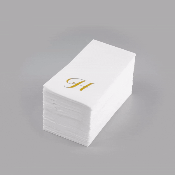 Luxenap Rectangle Gold Letter H White Paper Linen-Feel Guest Towel / Napkin - Air Laid, Cursive Font - 15 3/4" x 8" - 50 count box