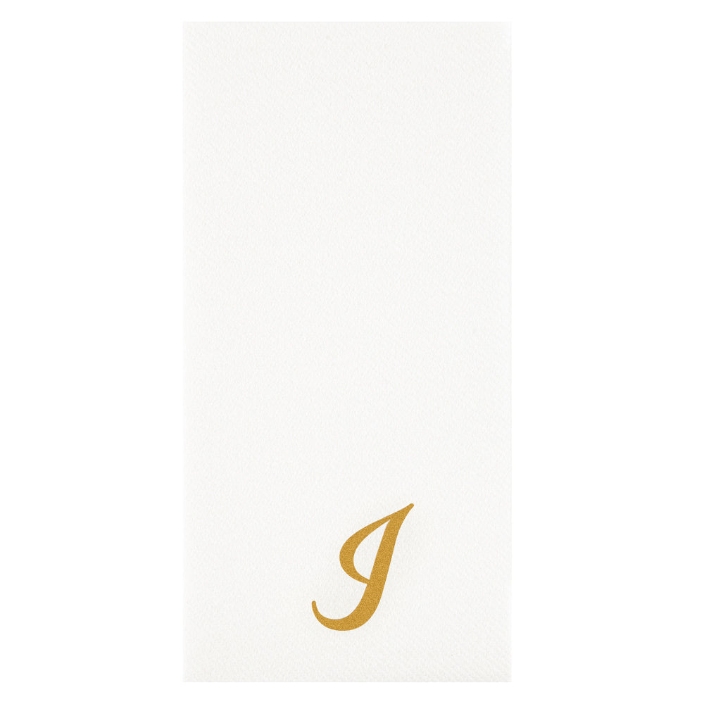Luxenap Rectangle Gold Letter I White Paper Linen-Feel Guest Towel / Napkin - Air Laid, Cursive Font - 15 3/4" x 8" - 50 count box