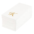 Luxenap Rectangle Gold Letter K White Paper Linen-Feel Guest Towel / Napkin - Air Laid, Cursive Font - 15 3/4" x 8" - 50 count box