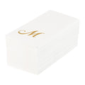 Luxenap Rectangle Gold Letter M White Paper Linen-Feel Guest Towel / Napkin - Air Laid, Cursive Font - 15 3/4" x 8" - 50 count box