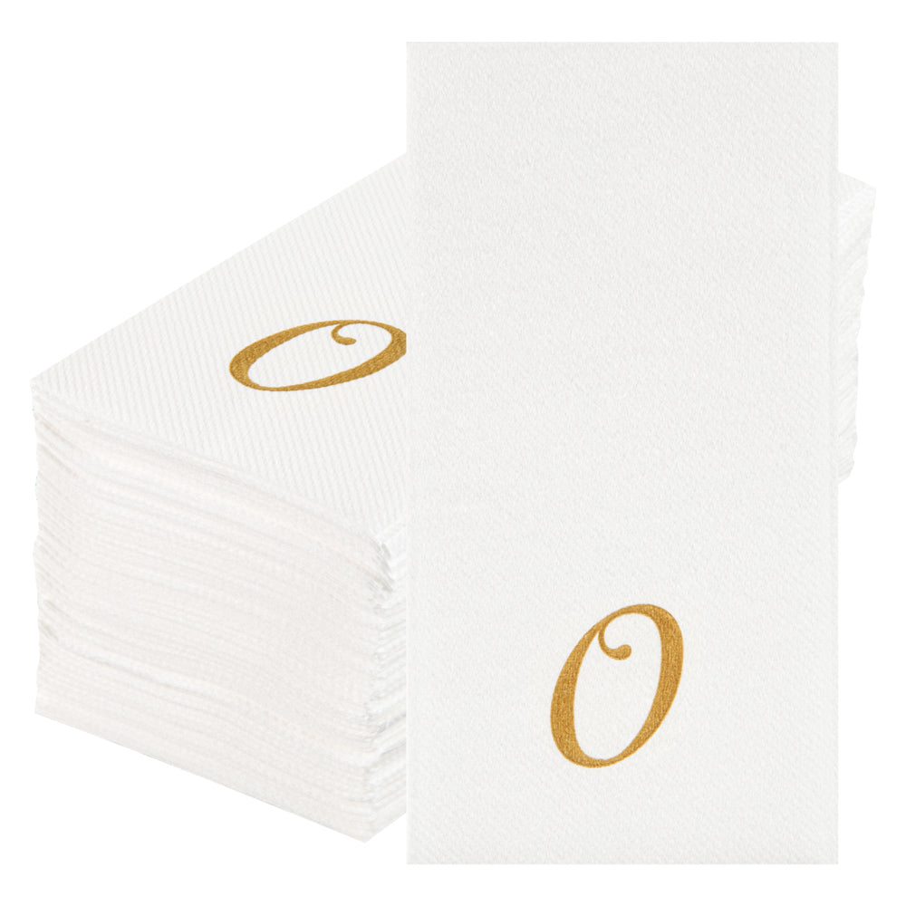 Luxenap Rectangle Gold Letter O White Paper Linen-Feel Guest Towel / Napkin - Air Laid, Cursive Font - 15 3/4" x 8" - 50 count box