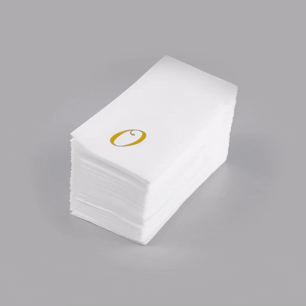 Luxenap Rectangle Gold Letter O White Paper Linen-Feel Guest Towel / Napkin - Air Laid, Cursive Font - 15 3/4" x 8" - 50 count box