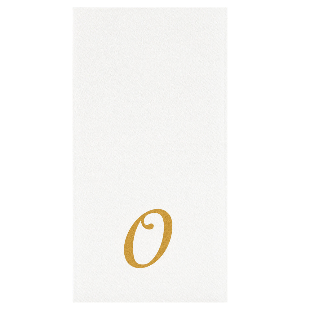 Luxenap Rectangle Gold Letter O White Paper Linen-Feel Guest Towel / Napkin - Air Laid, Cursive Font - 15 3/4" x 8" - 50 count box