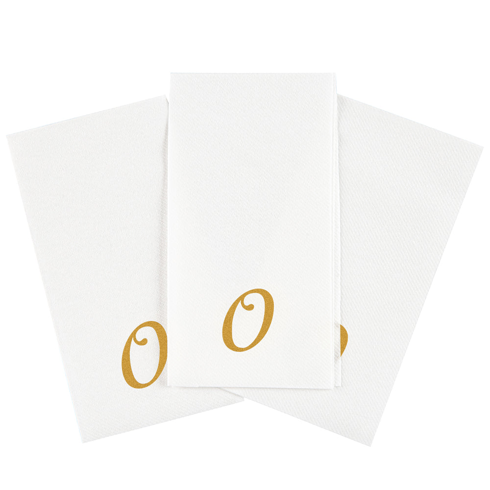 Luxenap Rectangle Gold Letter O White Paper Linen-Feel Guest Towel / Napkin - Air Laid, Cursive Font - 15 3/4" x 8" - 2000 count box