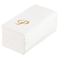 Luxenap Rectangle Gold Letter P White Paper Linen-Feel Guest Towel / Napkin - Air Laid, Cursive Font - 15 3/4" x 8" - 50 count box