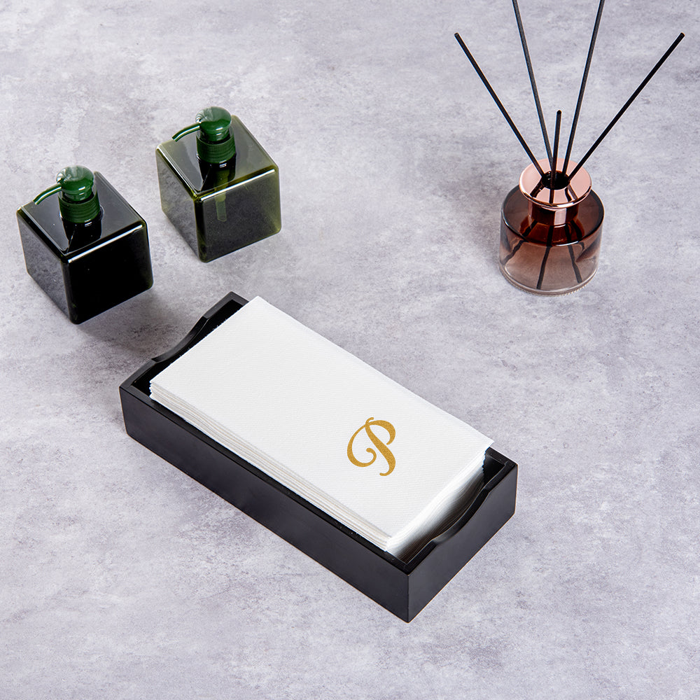 Luxenap Rectangle Gold Letter P White Paper Linen-Feel Guest Towel / Napkin - Air Laid, Cursive Font - 15 3/4" x 8" - 50 count box