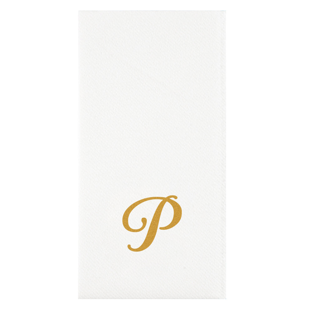 Luxenap Rectangle Gold Letter P White Paper Linen-Feel Guest Towel / Napkin - Air Laid, Cursive Font - 15 3/4" x 8" - 2000 count box