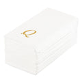 Luxenap Rectangle Gold Letter Q White Paper Linen-Feel Guest Towel / Napkin - Air Laid, Cursive Font - 15 3/4" x 8" - 50 count box