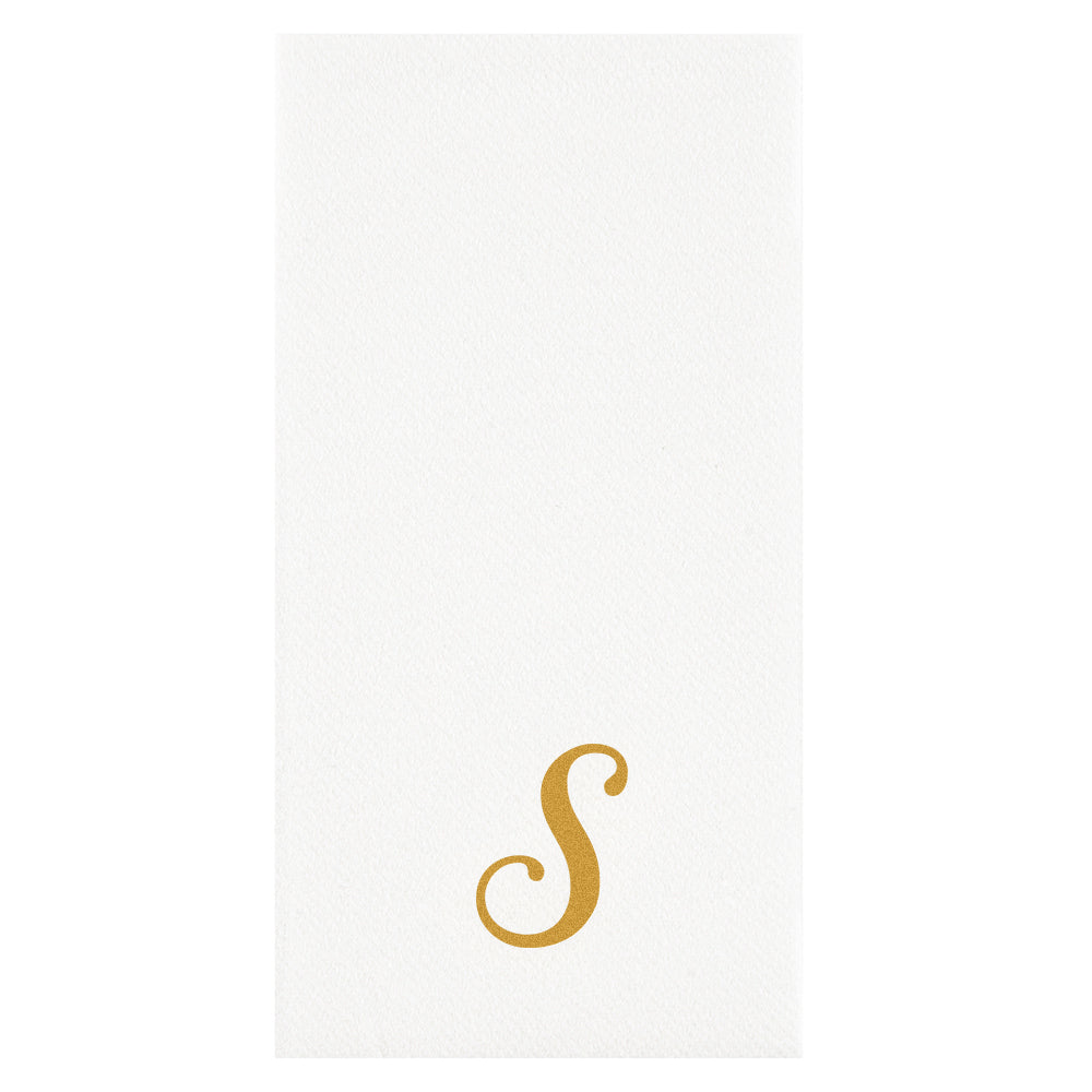 Luxenap Rectangle Gold Letter S White Paper Linen-Feel Guest Towel / Napkin - Air Laid, Cursive Font - 15 3/4" x 8" - 50 count box