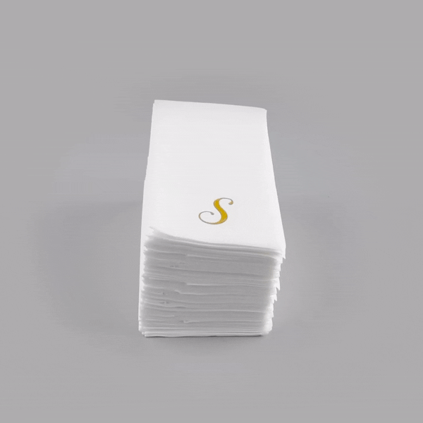 Luxenap Rectangle Gold Letter S White Paper Linen-Feel Guest Towel / Napkin - Air Laid, Cursive Font - 15 3/4" x 8" - 2000 count box