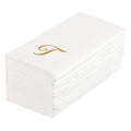 Luxenap Rectangle Gold Letter T White Paper Linen-Feel Guest Towel / Napkin - Air Laid, Cursive Font - 15 3/4" x 8" - 50 count box