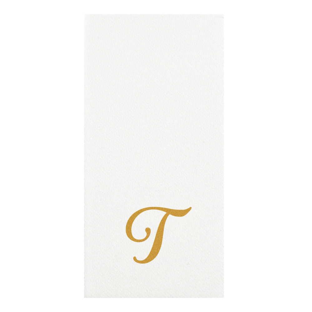 Luxenap Rectangle Gold Letter T White Paper Linen-Feel Guest Towel / Napkin - Air Laid, Cursive Font - 15 3/4" x 8" - 50 count box