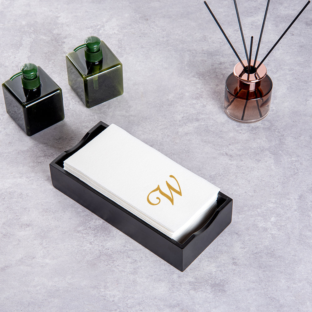 Luxenap Rectangle Gold Letter W White Paper Linen-Feel Guest Towel / Napkin - Air Laid, Cursive Font - 15 3/4" x 8" - 50 count box