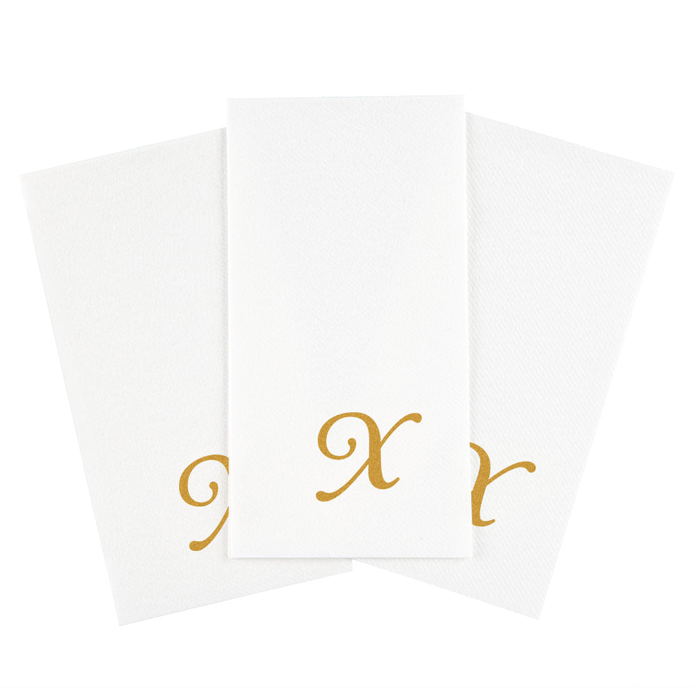 Luxenap Rectangle Gold Letter X White Paper Linen-Feel Guest Towel / Napkin - Air Laid, Cursive Font - 15 3/4" x 8" - 50 count box