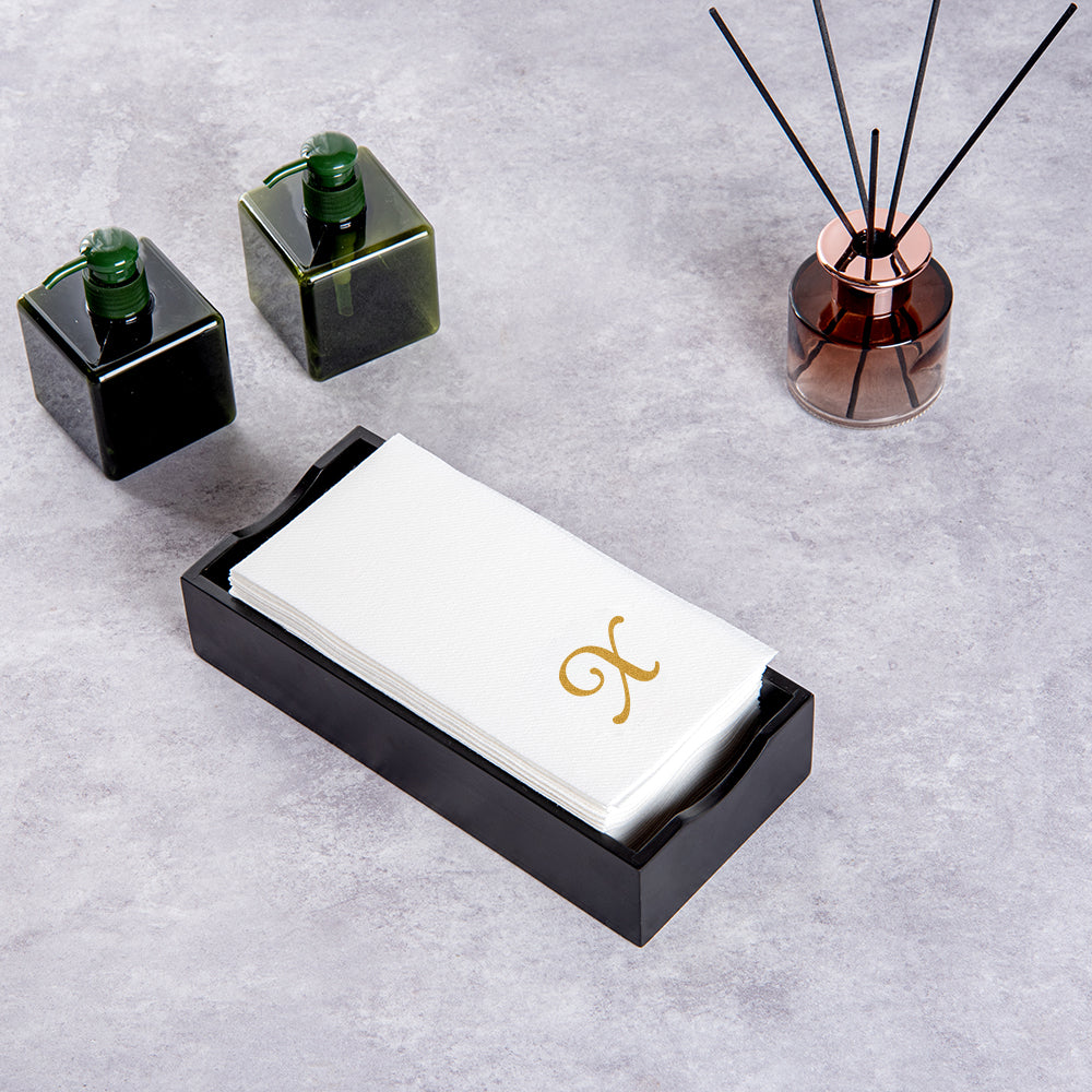 Luxenap Rectangle Gold Letter X White Paper Linen-Feel Guest Towel / Napkin - Air Laid, Cursive Font - 15 3/4" x 8" - 50 count box