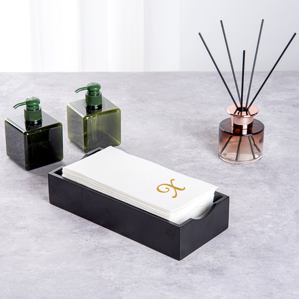 Luxenap Rectangle Gold Letter X White Paper Linen-Feel Guest Towel / Napkin - Air Laid, Cursive Font - 15 3/4" x 8" - 2000 count box