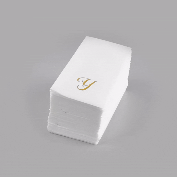 Luxenap Rectangle Gold Letter Y White Paper Linen-Feel Guest Towel / Napkin - Air Laid, Cursive Font - 15 3/4" x 8" - 50 count box