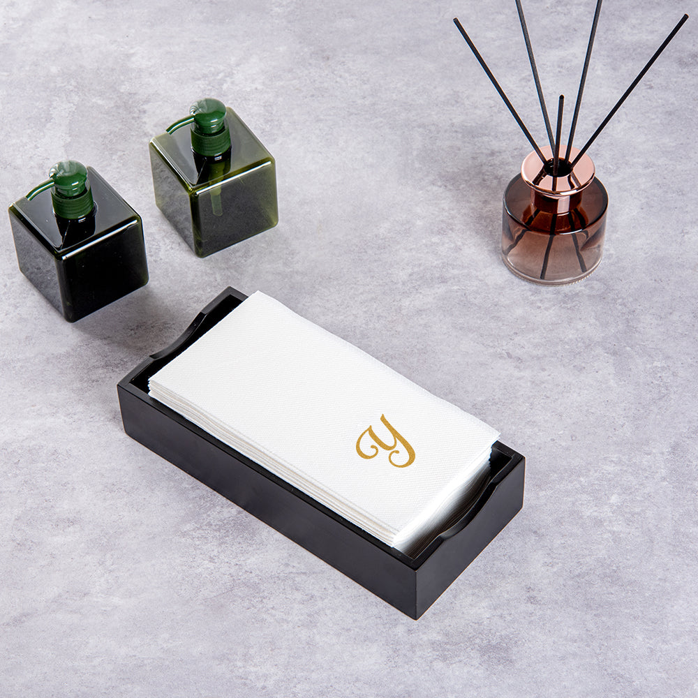Luxenap Rectangle Gold Letter Y White Paper Linen-Feel Guest Towel / Napkin - Air Laid, Cursive Font - 15 3/4" x 8" - 50 count box