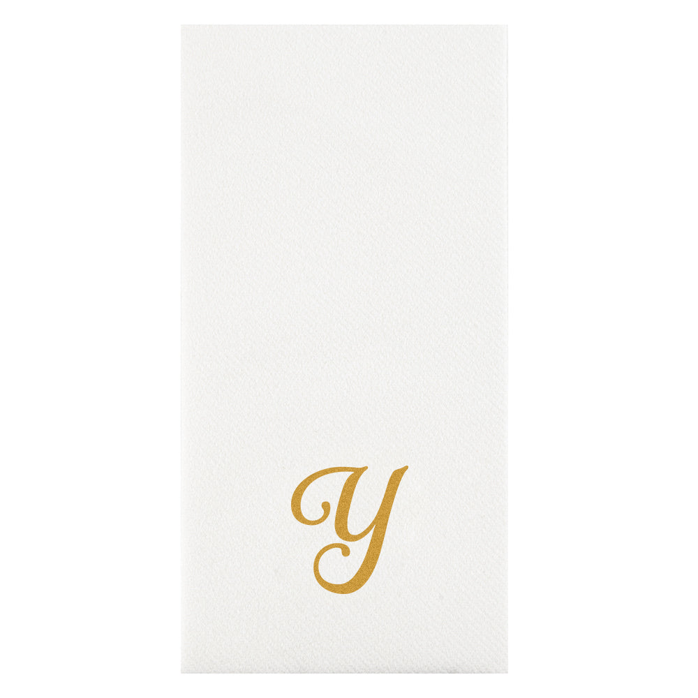 Luxenap Rectangle Gold Letter Y White Paper Linen-Feel Guest Towel / Napkin - Air Laid, Cursive Font - 15 3/4" x 8" - 2000 count box