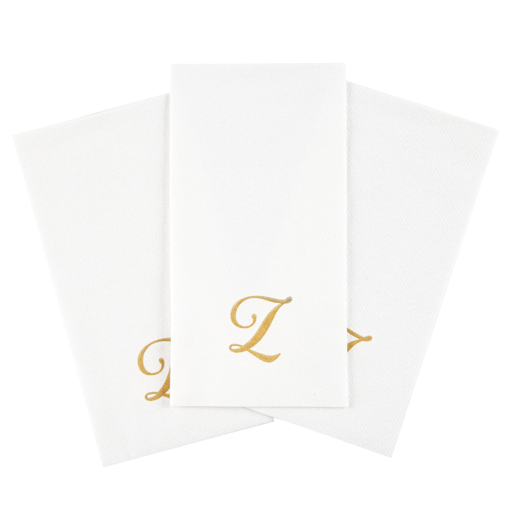 Luxenap Rectangle Gold Letter Z White Paper Linen-Feel Guest Towel / Napkin - Air Laid, Cursive Font - 15 3/4" x 8" - 50 count box