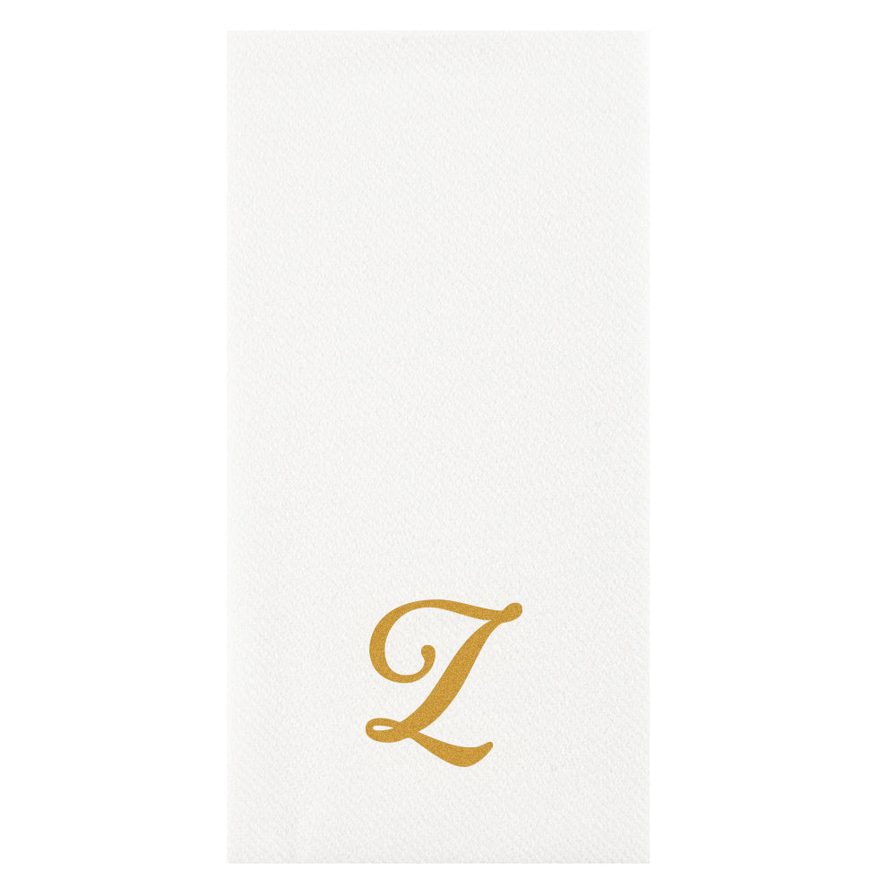 Luxenap Rectangle Gold Letter Z White Paper Linen-Feel Guest Towel / Napkin - Air Laid, Cursive Font - 15 3/4" x 8" - 2000 count box