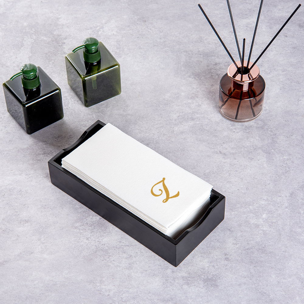 Luxenap Rectangle Gold Letter Z White Paper Linen-Feel Guest Towel / Napkin - Air Laid, Cursive Font - 15 3/4" x 8" - 2000 count box