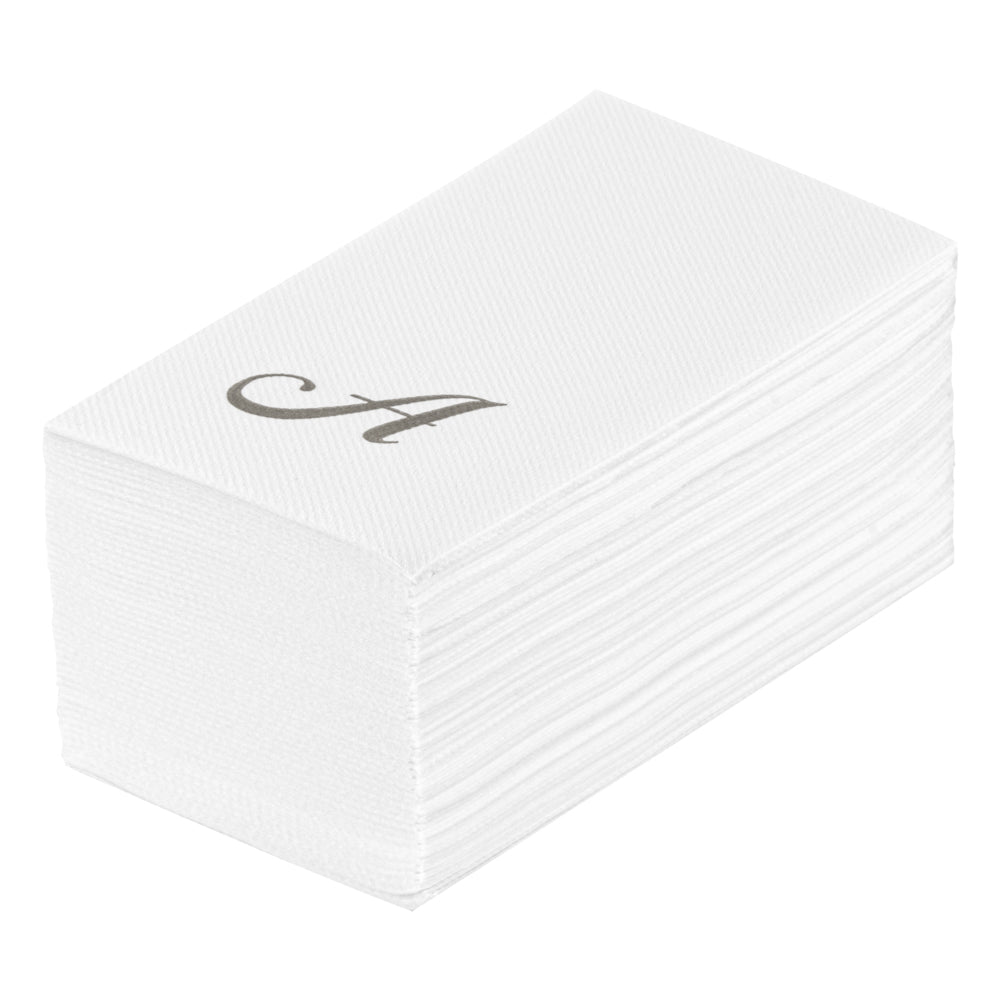 Luxenap Rectangle Silver Letter A White Paper Linen-Feel Guest Towel / Napkin - Air Laid, Cursive Font - 15 3/4" x 8" - 2000 count box