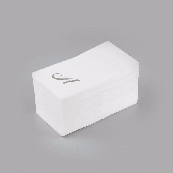 Luxenap Rectangle Silver Letter A White Paper Linen-Feel Guest Towel / Napkin - Air Laid, Cursive Font - 15 3/4" x 8" - 2000 count box