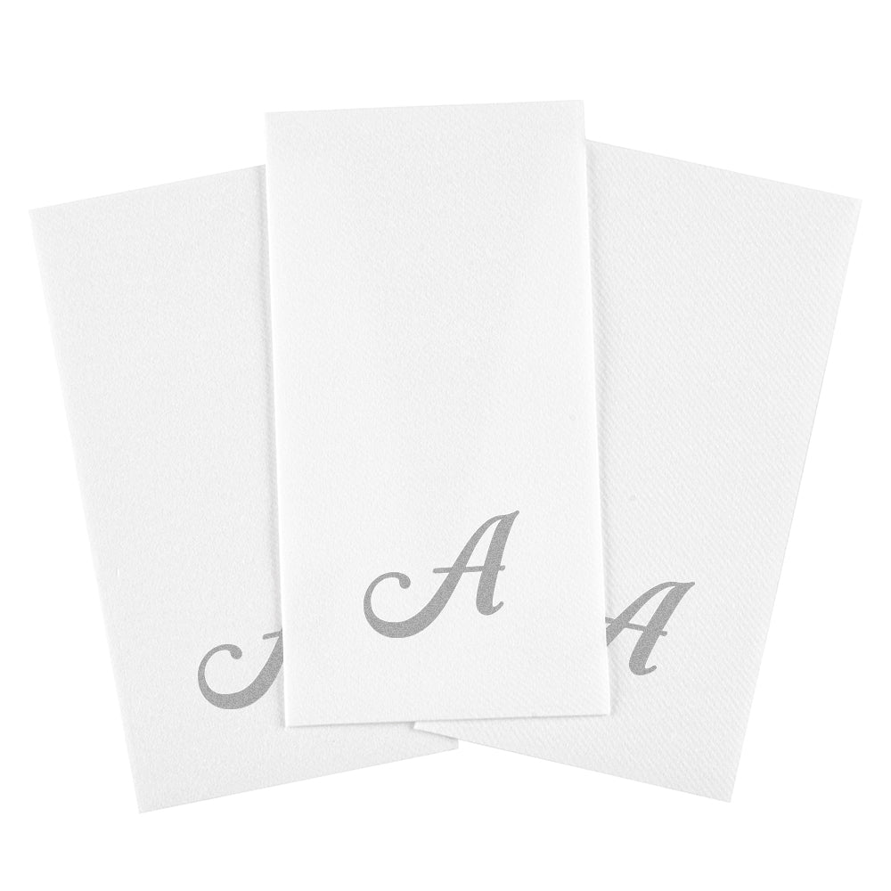 Luxenap Rectangle Silver Letter A White Paper Linen-Feel Guest Towel / Napkin - Air Laid, Cursive Font - 15 3/4" x 8" - 2000 count box
