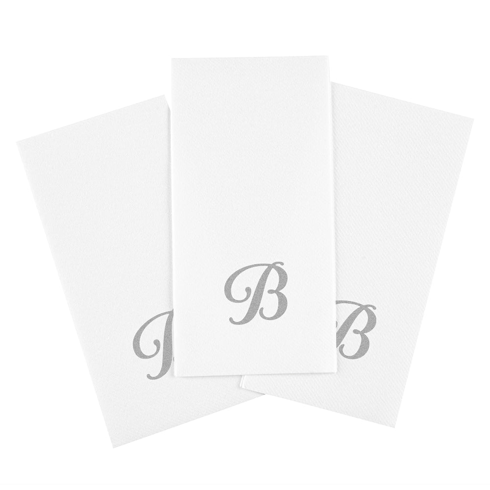 Luxenap Rectangle Silver Letter B White Paper Linen-Feel Guest Towel / Napkin - Air Laid, Cursive Font - 15 3/4" x 8" - 2000 count box