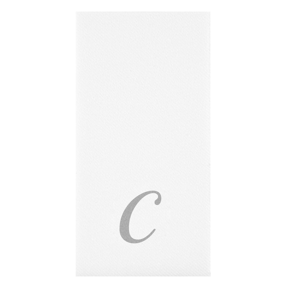 Luxenap Rectangle Silver Letter C White Paper Linen-Feel Guest Towel / Napkin - Air Laid, Cursive Font - 15 3/4" x 8" - 50 count box