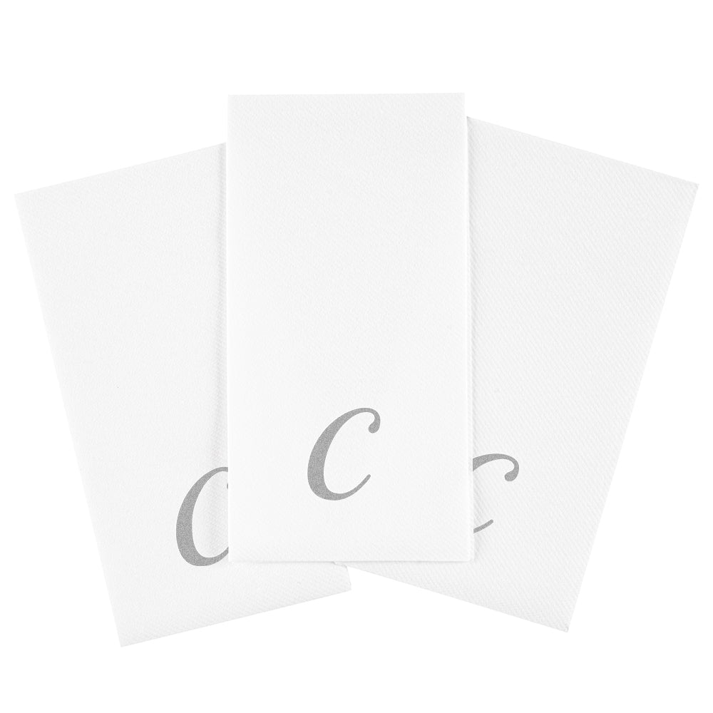 Luxenap Rectangle Silver Letter C White Paper Linen-Feel Guest Towel / Napkin - Air Laid, Cursive Font - 15 3/4" x 8" - 2000 count box