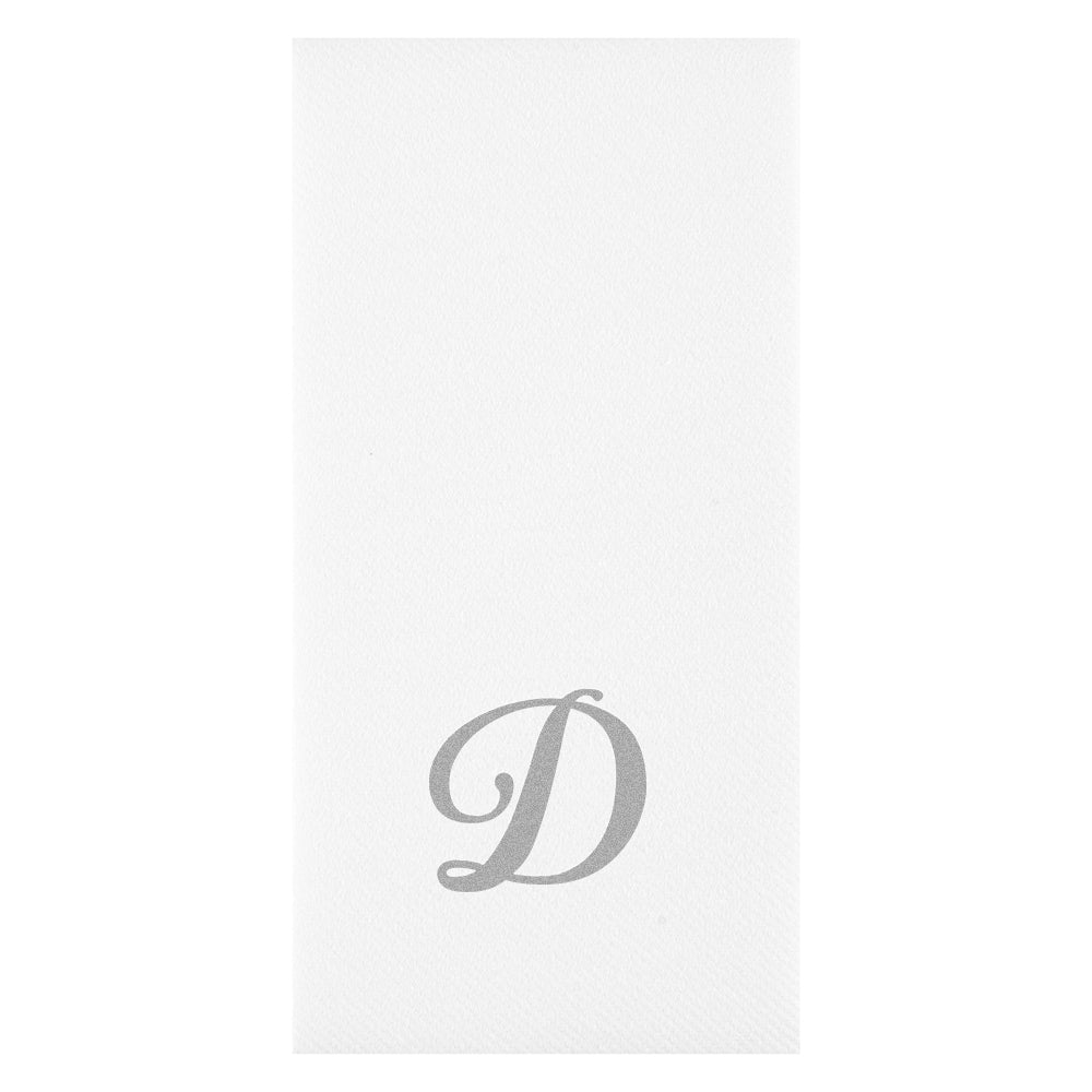 Luxenap Rectangle Silver Letter D White Paper Linen-Feel Guest Towel / Napkin - Air Laid, Cursive Font - 15 3/4" x 8" - 2000 count box