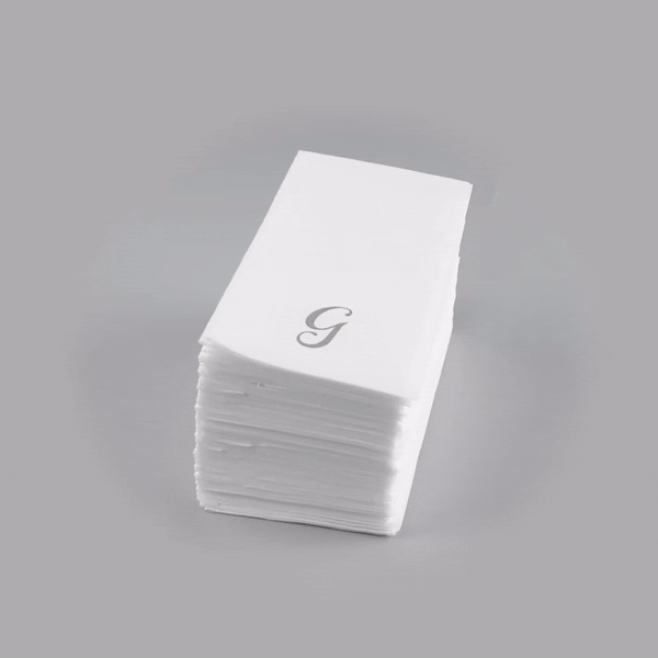 Luxenap Rectangle Silver Letter G White Paper Linen-Feel Guest Towel / Napkin - Air Laid, Cursive Font - 15 3/4" x 8" - 50 count box