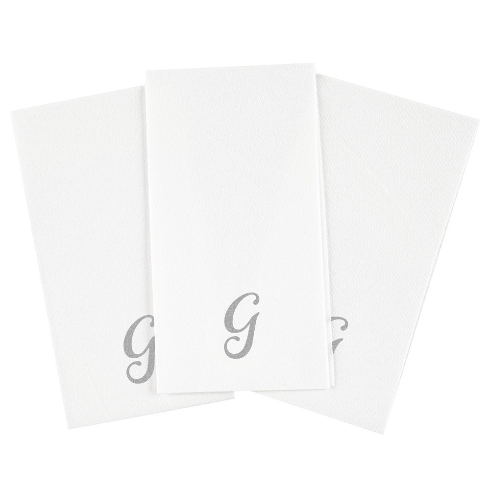 Luxenap Rectangle Silver Letter G White Paper Linen-Feel Guest Towel / Napkin - Air Laid, Cursive Font - 15 3/4" x 8" - 50 count box