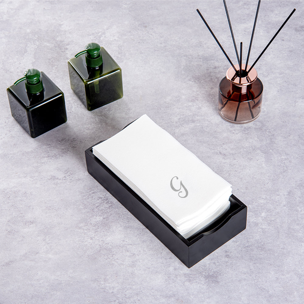 Luxenap Rectangle Silver Letter G White Paper Linen-Feel Guest Towel / Napkin - Air Laid, Cursive Font - 15 3/4" x 8" - 2000 count box