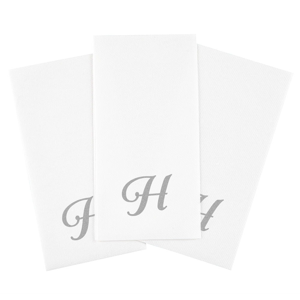 Luxenap Rectangle Silver Letter H White Paper Linen-Feel Guest Towel / Napkin - Air Laid, Cursive Font - 15 3/4" x 8" - 50 count box