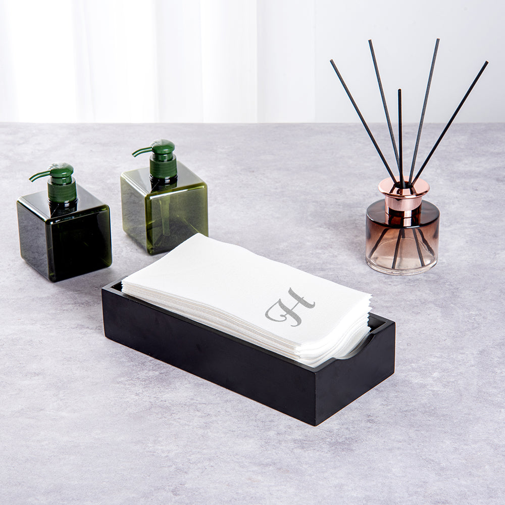 Luxenap Rectangle Silver Letter H White Paper Linen-Feel Guest Towel / Napkin - Air Laid, Cursive Font - 15 3/4" x 8" - 50 count box