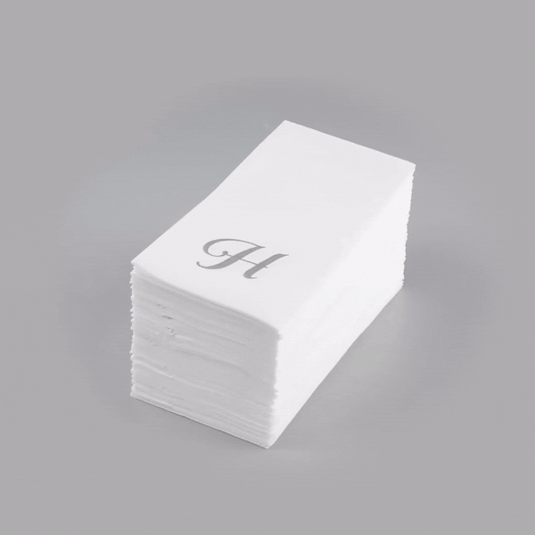 Luxenap Rectangle Silver Letter H White Paper Linen-Feel Guest Towel / Napkin - Air Laid, Cursive Font - 15 3/4" x 8" - 2000 count box
