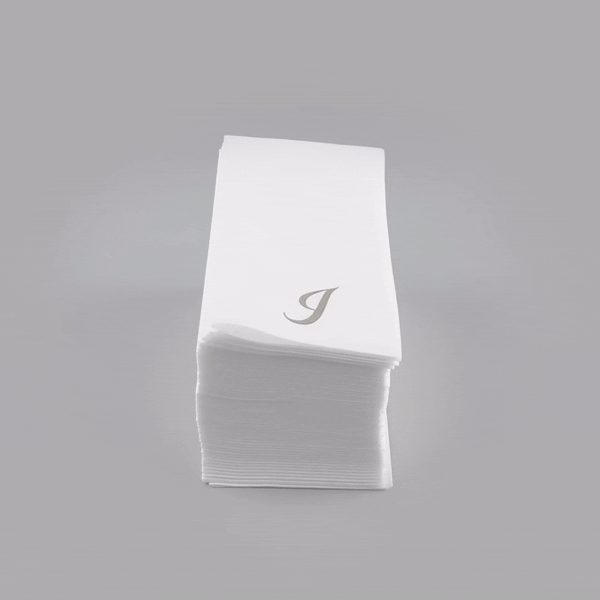 Luxenap Rectangle Silver Letter I White Paper Linen-Feel Guest Towel / Napkin - Air Laid, Cursive Font - 15 3/4" x 8" - 2000 count box
