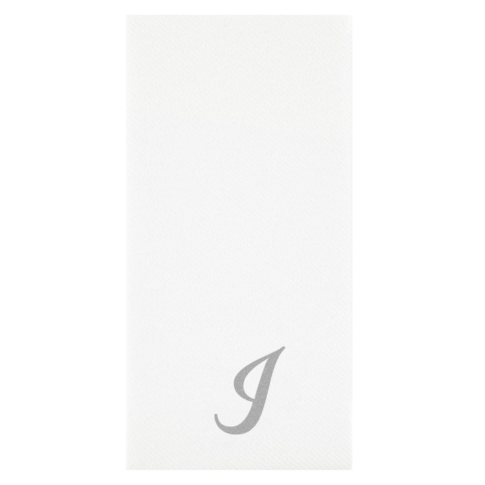 Luxenap Rectangle Silver Letter I White Paper Linen-Feel Guest Towel / Napkin - Air Laid, Cursive Font - 15 3/4" x 8" - 2000 count box