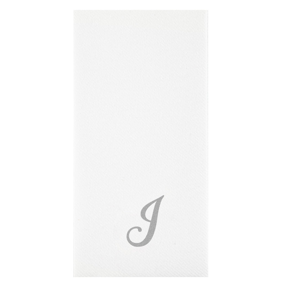 Luxenap Rectangle Silver Letter J White Paper Linen-Feel Guest Towel / Napkin - Air Laid, Cursive Font - 15 3/4" x 8" - 2000 count box