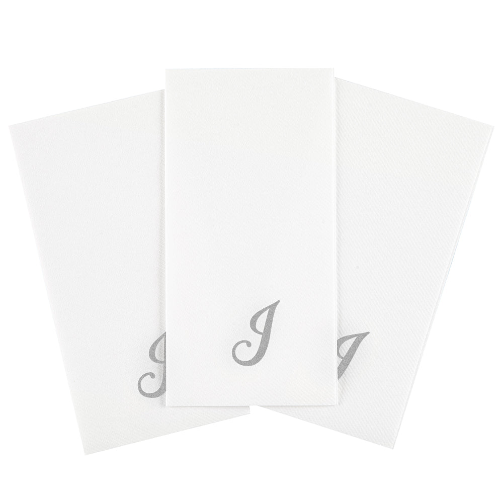Luxenap Rectangle Silver Letter J White Paper Linen-Feel Guest Towel / Napkin - Air Laid, Cursive Font - 15 3/4" x 8" - 2000 count box