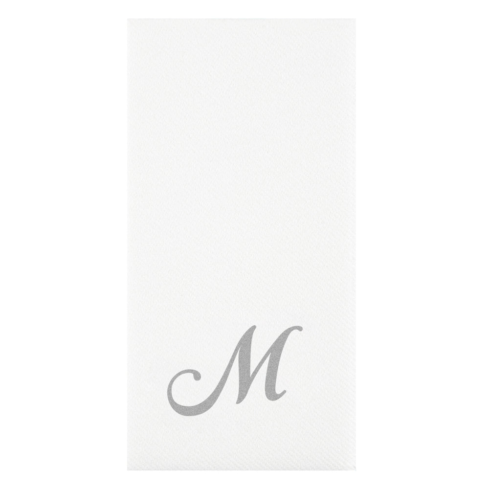 Luxenap Rectangle Silver Letter M White Paper Linen-Feel Guest Towel / Napkin - Air Laid, Cursive Font - 15 3/4" x 8" - 50 count box