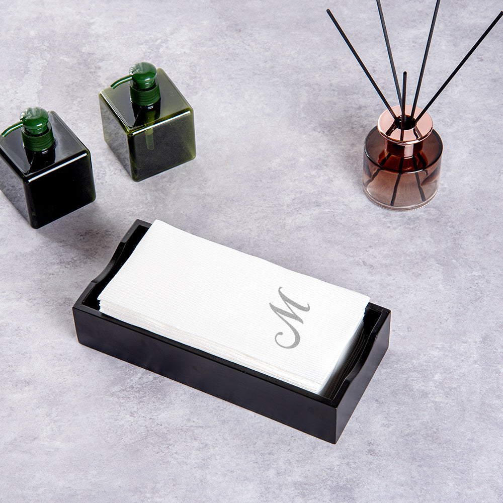 Luxenap Rectangle Silver Letter M White Paper Linen-Feel Guest Towel / Napkin - Air Laid, Cursive Font - 15 3/4" x 8" - 2000 count box